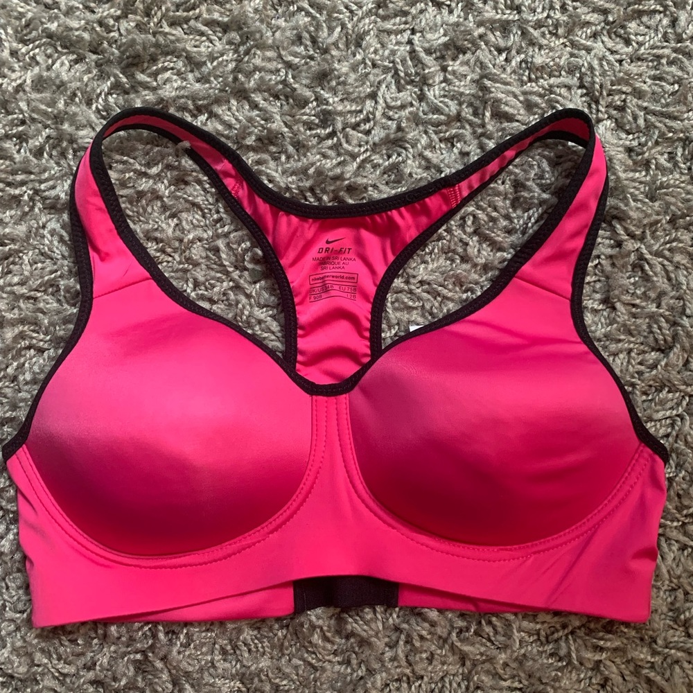 Nike pink sports bra with black trim